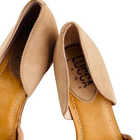 Lucca Lane Womens Suede Peep-Toe Wedge Sandals Size 9.5M Beige Cork Heel - Picture 2 of 6